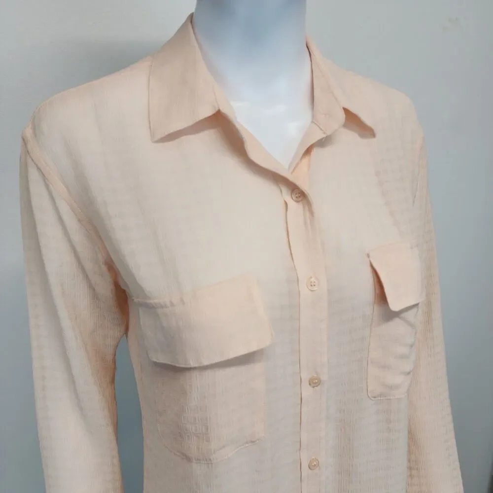 Adriano Goldschmied Womens Career Blouse Size XS Pink Sheer Collared Lightweight
